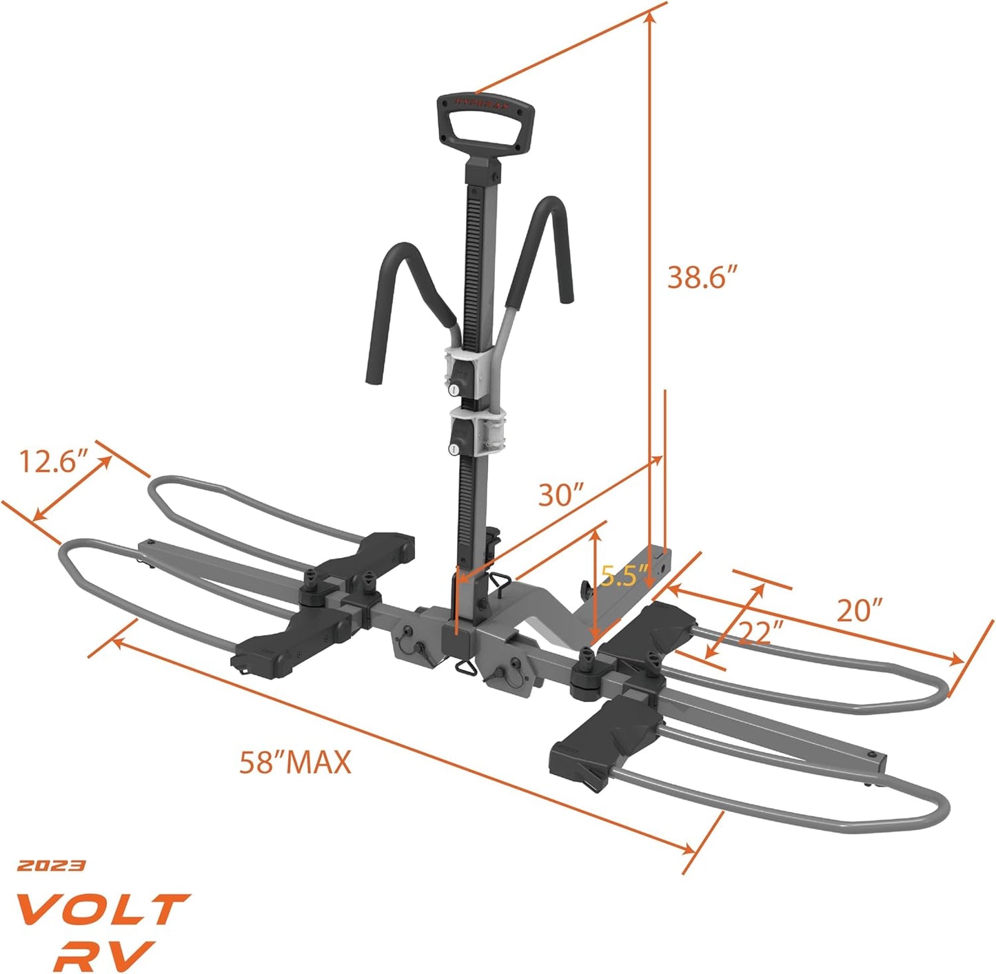 HYPERAX Volt RV -RV Approved Hitch Mounted 2 E Bike Rack Carrier for RV,Camper,Motorhome,Trailer,Toad with 2" Tow Hitch Receivers - Up to 2X 70lbs eBikes with Up to 5" Fat Tires