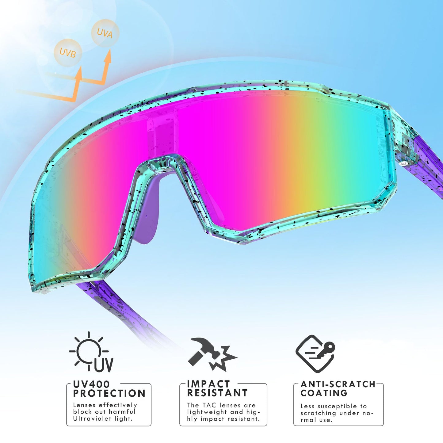 BOLLFO 2 PackPolarized Sports Sunglasses,UV400 Protection Outdoor Glasses for Men Women Youth Baseball Cycling Running Driving Golf