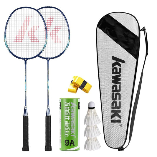 Kawasaki Badminton Racket Professional Badminton Sets of 2 Lightweight Badminton Rackets for Backyard with 3 Shuttlecocks, 2 Racquet Overgrips & Carrying Bag for Training, Sports(Blue)