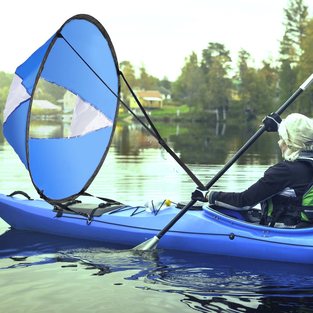 Kayak Sail Wind Sail 108cm Blue & White Canoe Sail Transparent Window UV, Easy Setup & Control
