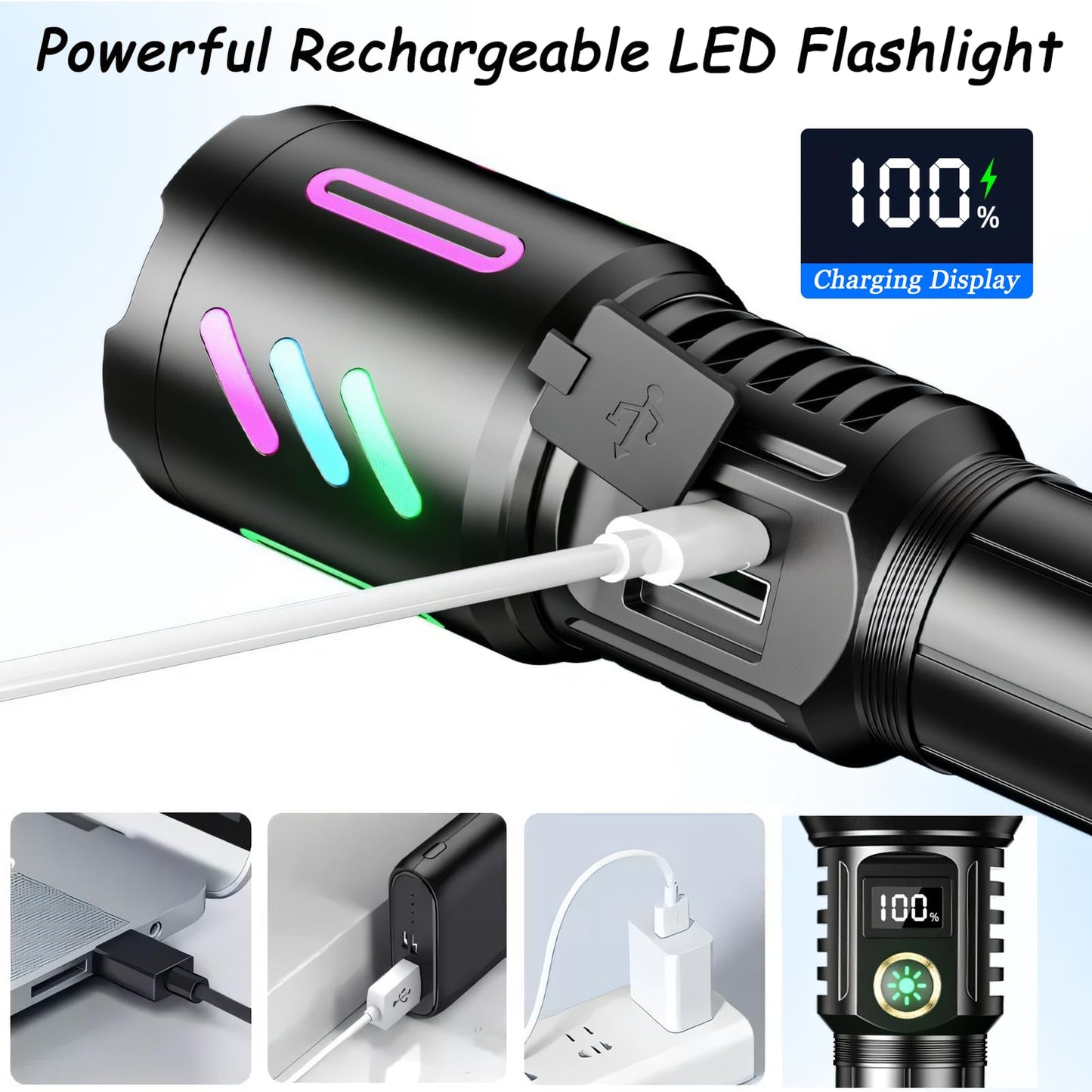 kwznob Rechargeable Flashlights 990,000 Lumens, Super Bright Flashlights with 5 Modes Adjustable, Waterproof Flashlight Powerful Flash Light for Home Camping Hiking Emergencies Gift