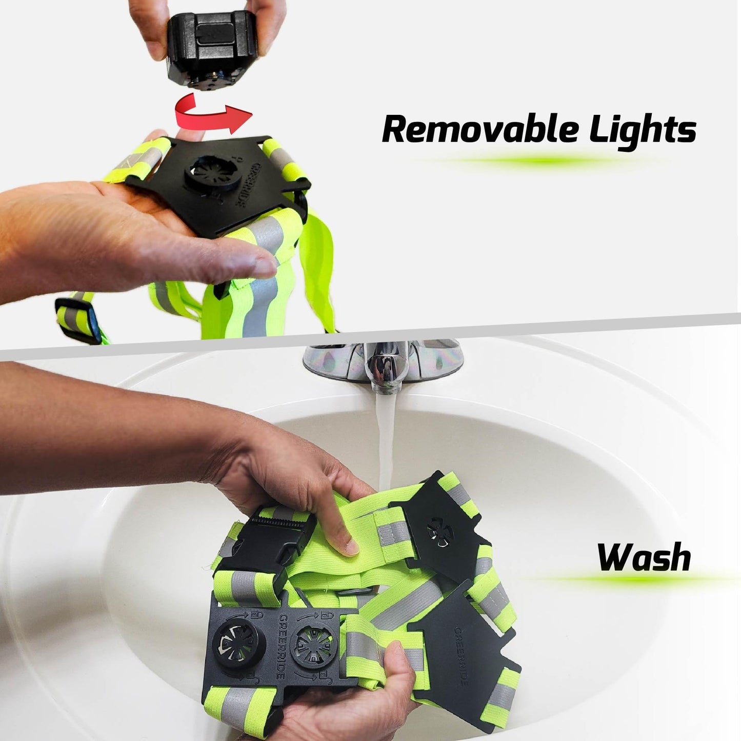 GREERRIDE Running Light Vest - Lighted Vest for Night Walking with Removable Rechargeable LEDs, Reflective Safety Gear for Men and Women to Provide High Visibility, Gift for Runners and Bikers