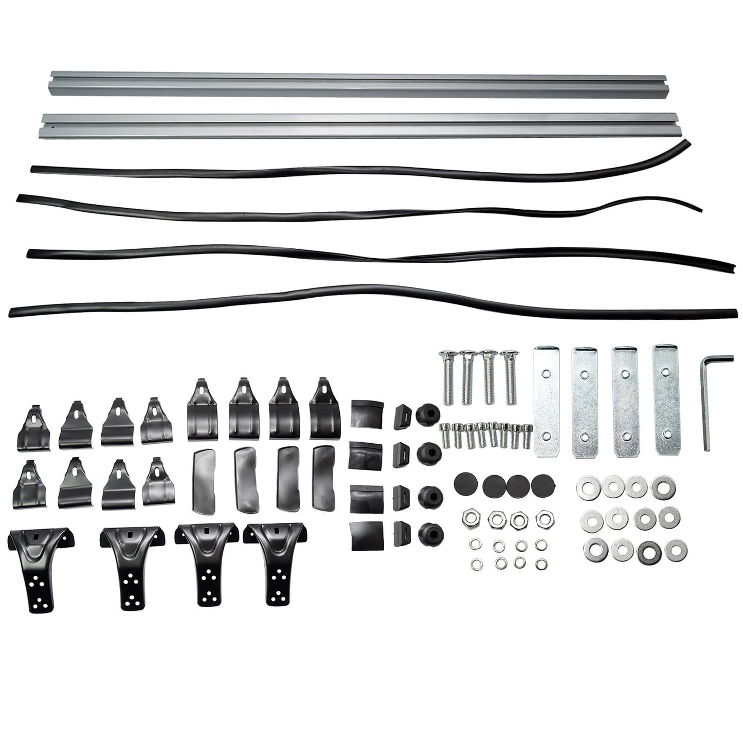 Flynsu Universal 48" Car Top Roof Rack Cross Bar Luggage Cargo Carrier w/3 Kinds Clamps, Silver Aluminum, 165 lb Loading Capacity