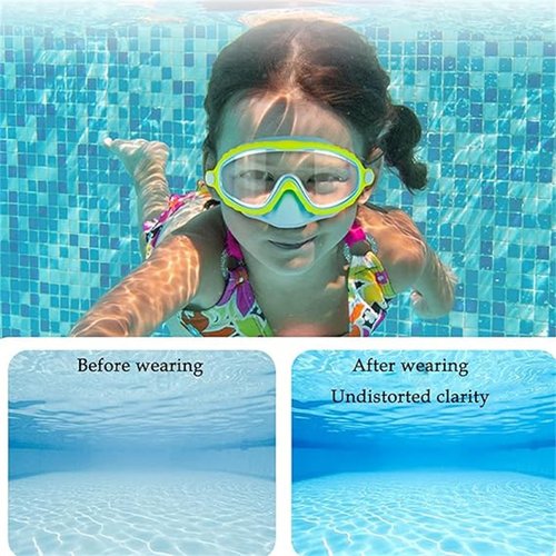 ronsalo Kiggles Goggles, Kiggles Safe and Smart Swim Goggles for Kids, Protective Eyewear HD Large Frame Waterproof (Pink green)