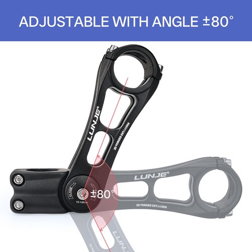 LUNJE Adjustable MTB Stem 31.8mm 80 Degree, 6061-T6 Forged CNC Aluminum, Sandblasted Matte Finish, Gear-Lock Anti-Flip Design, Laser Engraved, Fits Mountain/Road/BMX Bikes (31.8x145)