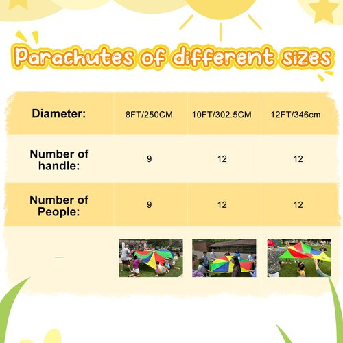 Sonyabecca Parachute Kids Play 12 Feet with 12 Handles for 8 12 Years Game, Kids Party Game