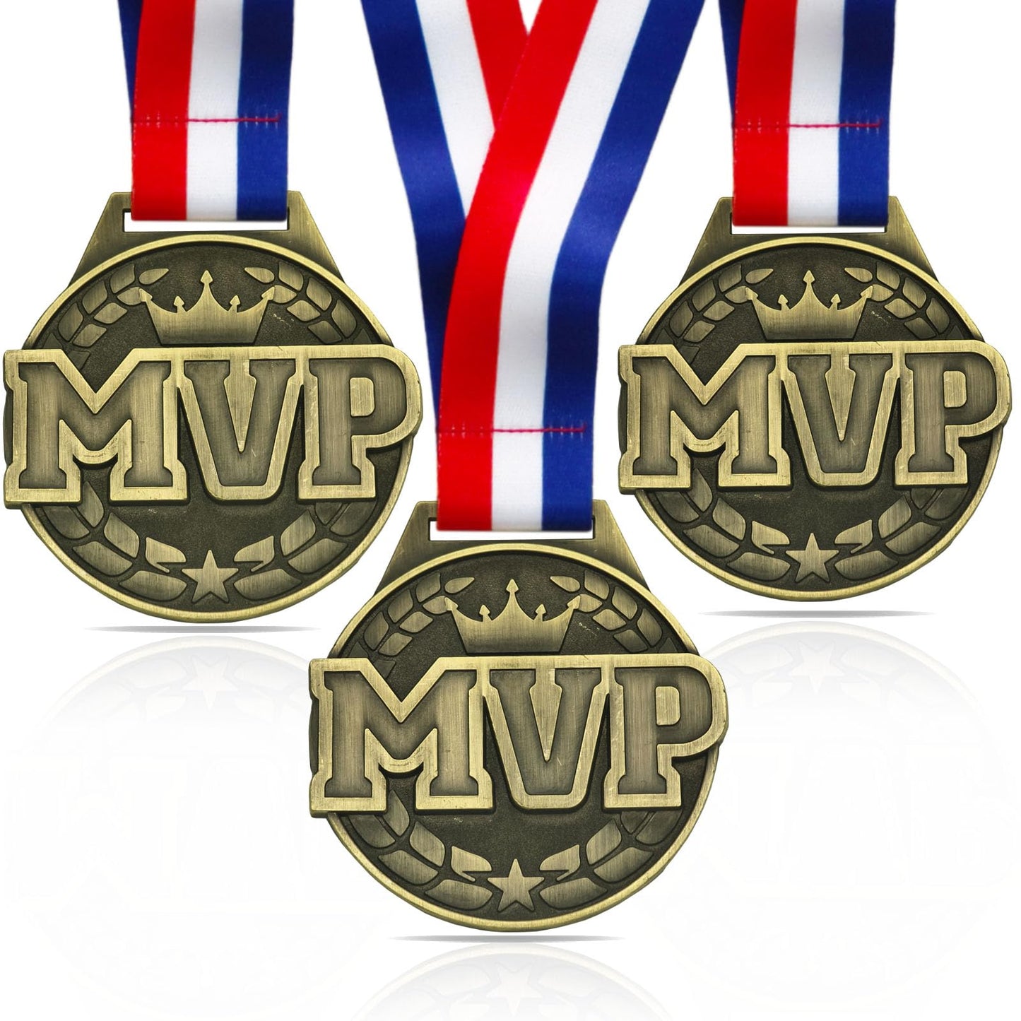 YUJUE 3pcs MVP Champion Medals, 3 Inch Large Gold Medals, Most Valuable Player Medals for Football Fantasy Basketball Soccer Sports Achievement MVP Gift with Neck Strap