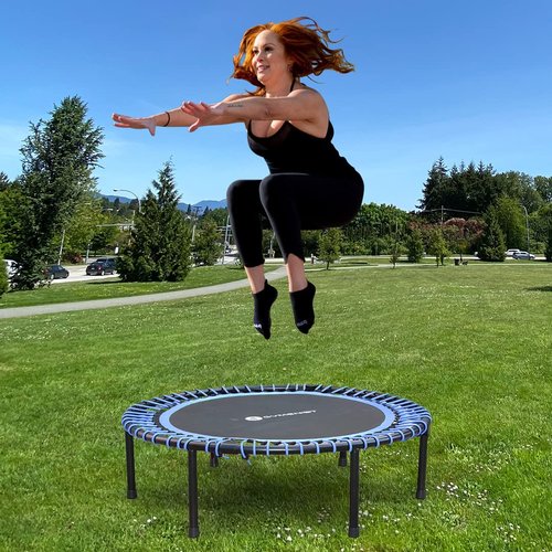 Fitness Trampoline for Adults and Kids, Indoor Rebounder Exercise Trampoline for Workout Fitness for Quiet and Safely Cushioned Bounce Workout (with Handles, Black)