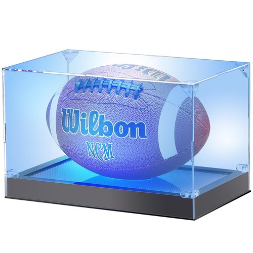 Acrylic Football Display Case with Adjustable LED Light,Clear Football Holder Display Box Multiple Light Modes Full Size,UV-Protective Dust-Proof, Lighted Football Memorabilia Display Case