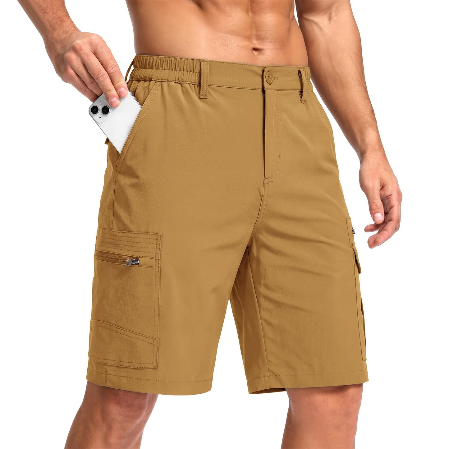 Jessie Kidden Mens Outdoor Casual Expandable Waist Lightweight Water Resistant Quick Dry Fishing Hiking Shorts (6222 Yellow Brown 38)