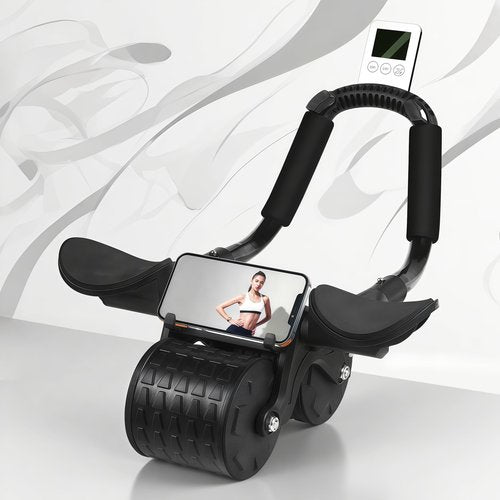 Tixahi Ab Roller Wheel with Timer & Knee Mat, Home Workout Auto Rebound Abdominal Wheel with Elbow Support - Core Workout Equipment for Strengthening Abs, Home Gym Exercise for Women & Men (Black)