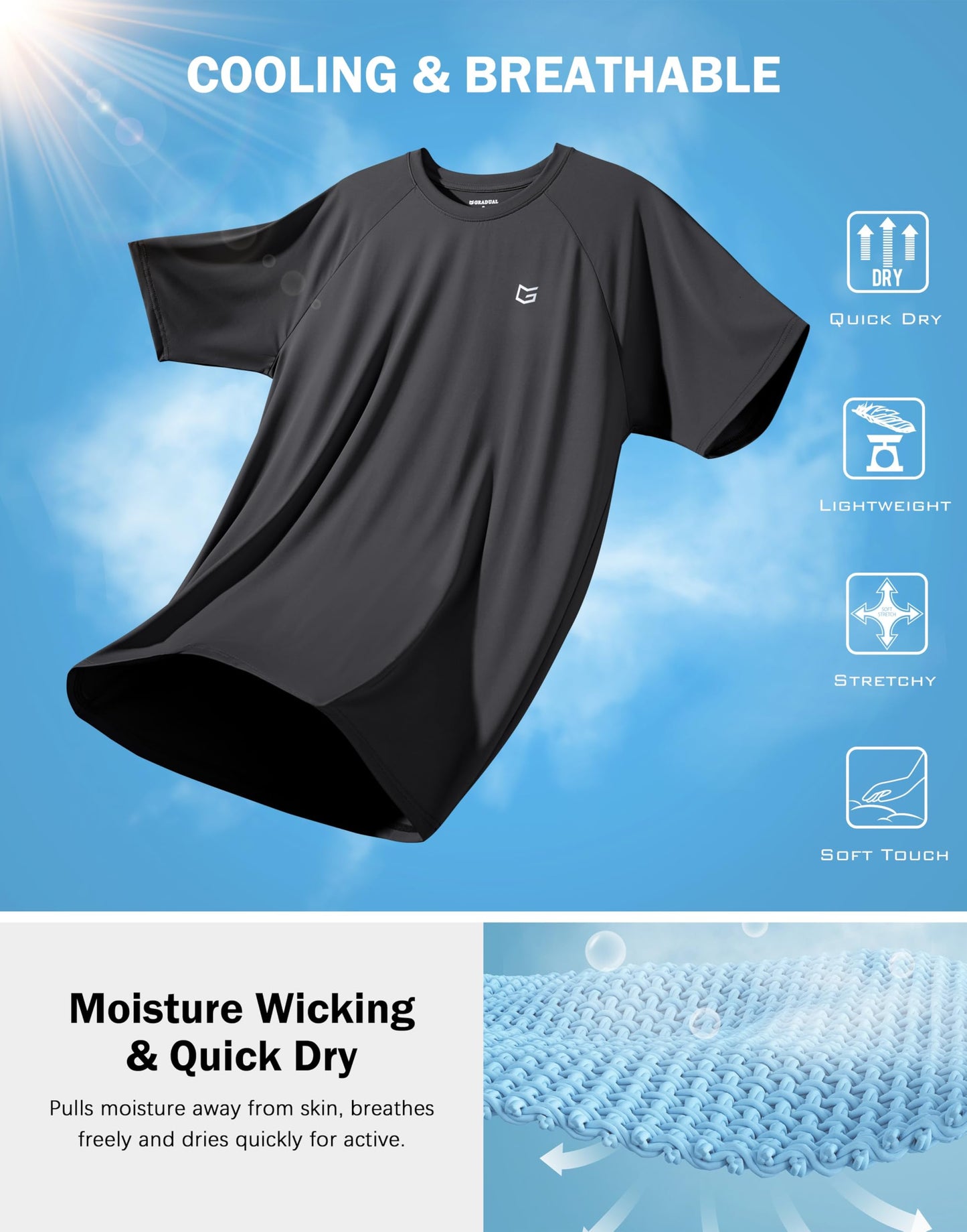 G Gradual Men's Athletic Workout T-Shirts Moisture Wicking Cooling Running Shirts Short Sleeve Performance Tee for Gym Tennis(Dark Grey,XXL)