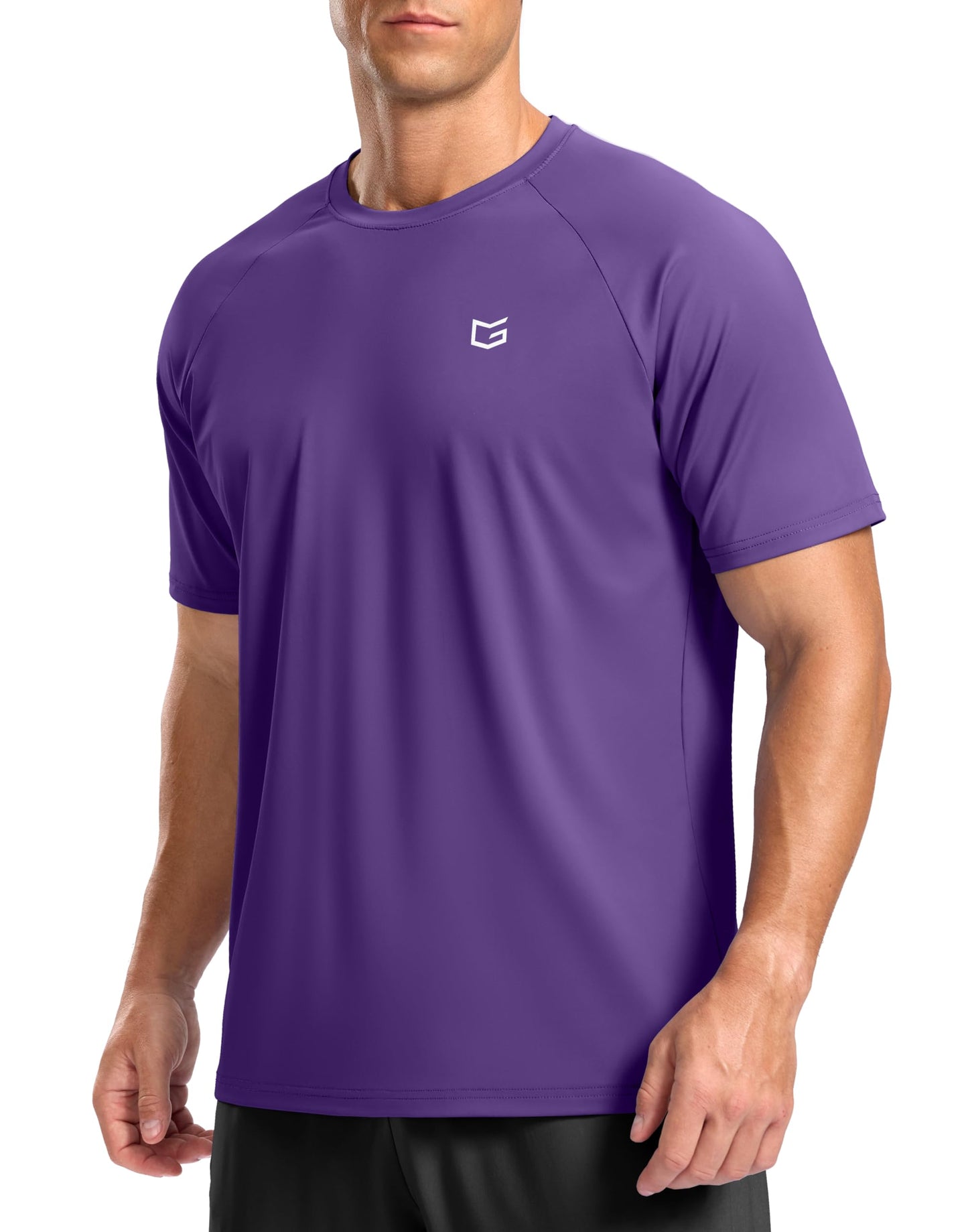Men's Athletic Workout T-Shirts Moisture Wicking Cooling Running Shirts Short Sleeve Performance Tee for Gym Tennis(Purple,S)