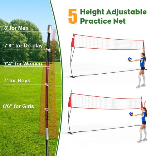 Hezeyferg 20FT Freestanding Volleyball Training Net, 5 Height Adjustable Portable Volleyball Net System, Quick Setup Practice Set for Indoor or Outdoor Use (Red)