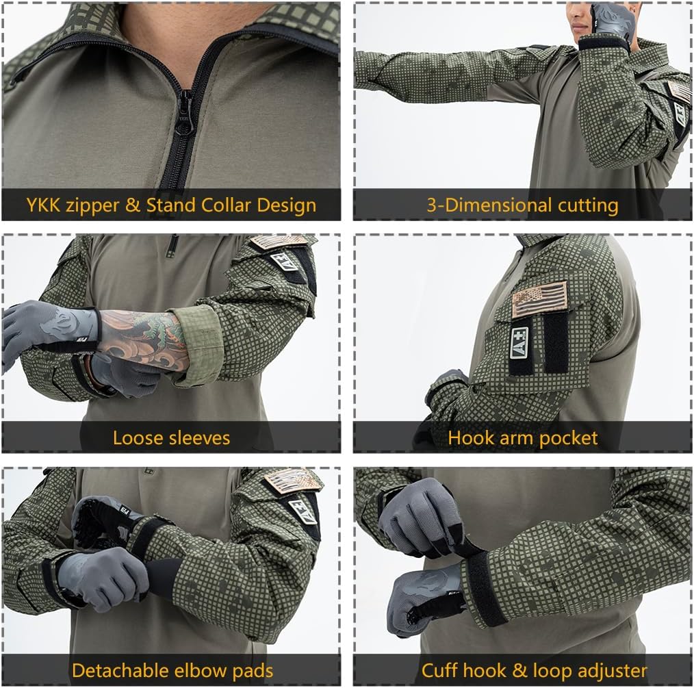 IDOGEAR Men G3 Combat Uniforms Set with Knee & Elbow Pads Camouflage Clothing
