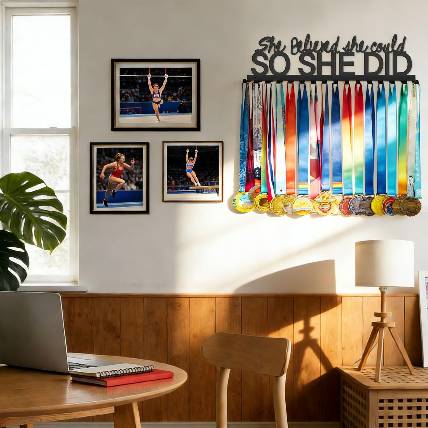 Medal Holder Display Hanger, Aluminum Medal Display Holder Holds Up to 60 Medals, Wall Mounted Medal Organizer for Sports Award Plaques, Ribbons and Race Bibs(Black)