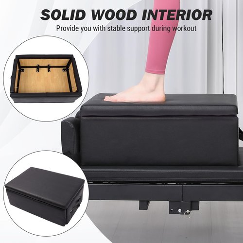 GarveeLife Foldable Pilates Sitting Box for Pilates Reformer,Black Pilates Reformer Box,Pilates Equipment for Home Gym Studio Use, Pilates Reformer Accessory for Pilates Exercises