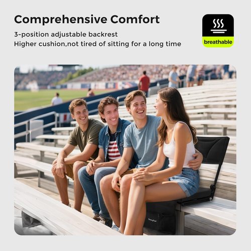 SUNNYFEEL Stadium Seats with Back Support Cushion Wide for Bleachers, Bleacher Chairs with Back and Cushion Padded Portable, Stadium Chairs with 5 Hidden Pockets (Black, Extra Wide 25.2'') (1, High)