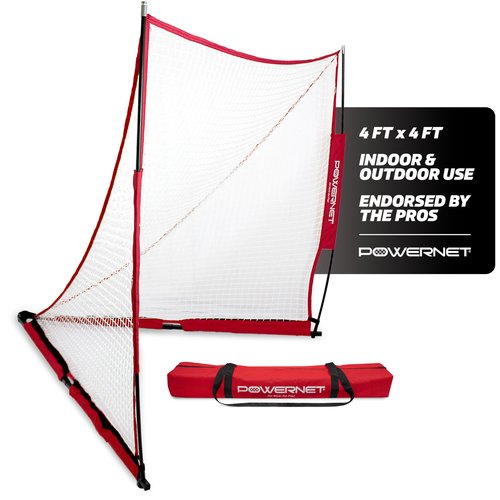 PowerNet Portable Lacrosse Goal, Pop Up 4x4 FT Lacrosse Net, Training Equipment Backstop Goal for Practice or Scrimmages, Bow Style Frame with Rubber Feet, Included Carry Bag