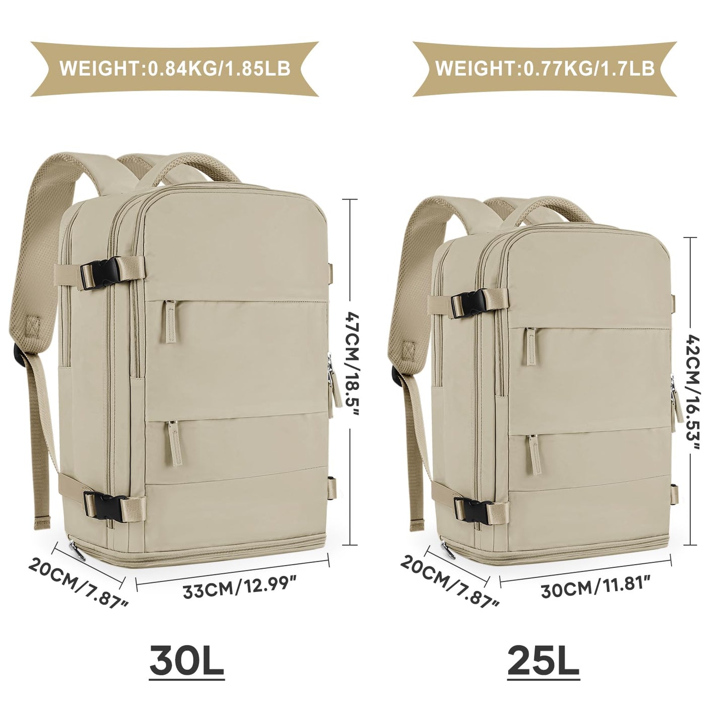 coowoz Large Travel Backpack For Women Men,Carry On Backpack Flight Approved,Hiking Backpack Waterproof Outdoor Rucksack Casual Daypack Fit 15.6 Inch Laptop Shoes Compartment (Khaki-L)
