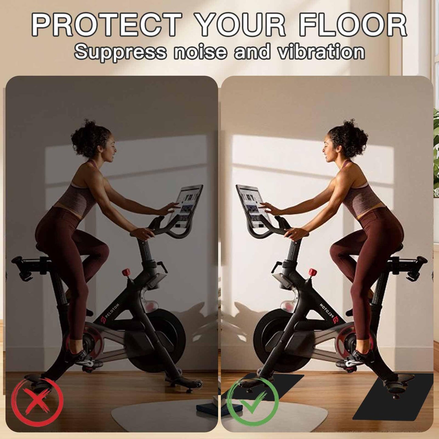 2-Pack Non-Slip Exercise Bike Mat for Peloton & Concept 2 Rower - Protects Hardwood Floors & Carpets - Gym Equipment Mat for Spin Bikes, Trainers, Home Workouts (11.8 inches x 23.6 inches)