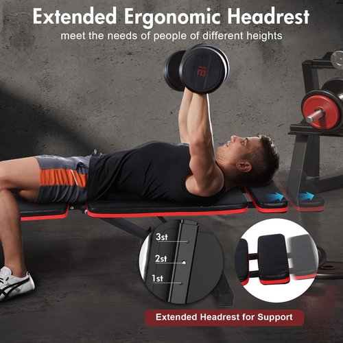 BAOKALER Adjustable Weight Bench, Workout Bench with Extended Headrest, Foldable Weight Bench for Home Gym, Incline Bench for Full Body Workout, Load 770LBS, 7-Level Adjustable