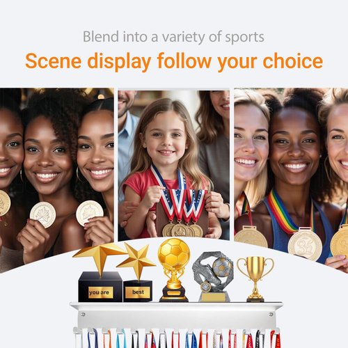 Lapetale Fashion Non-Slip White Trophy Shelf - 16 Inch Medal Hanger Display For Wall with Upgraded Shelves For Trophies, Gymnastics, Soccer, Swim