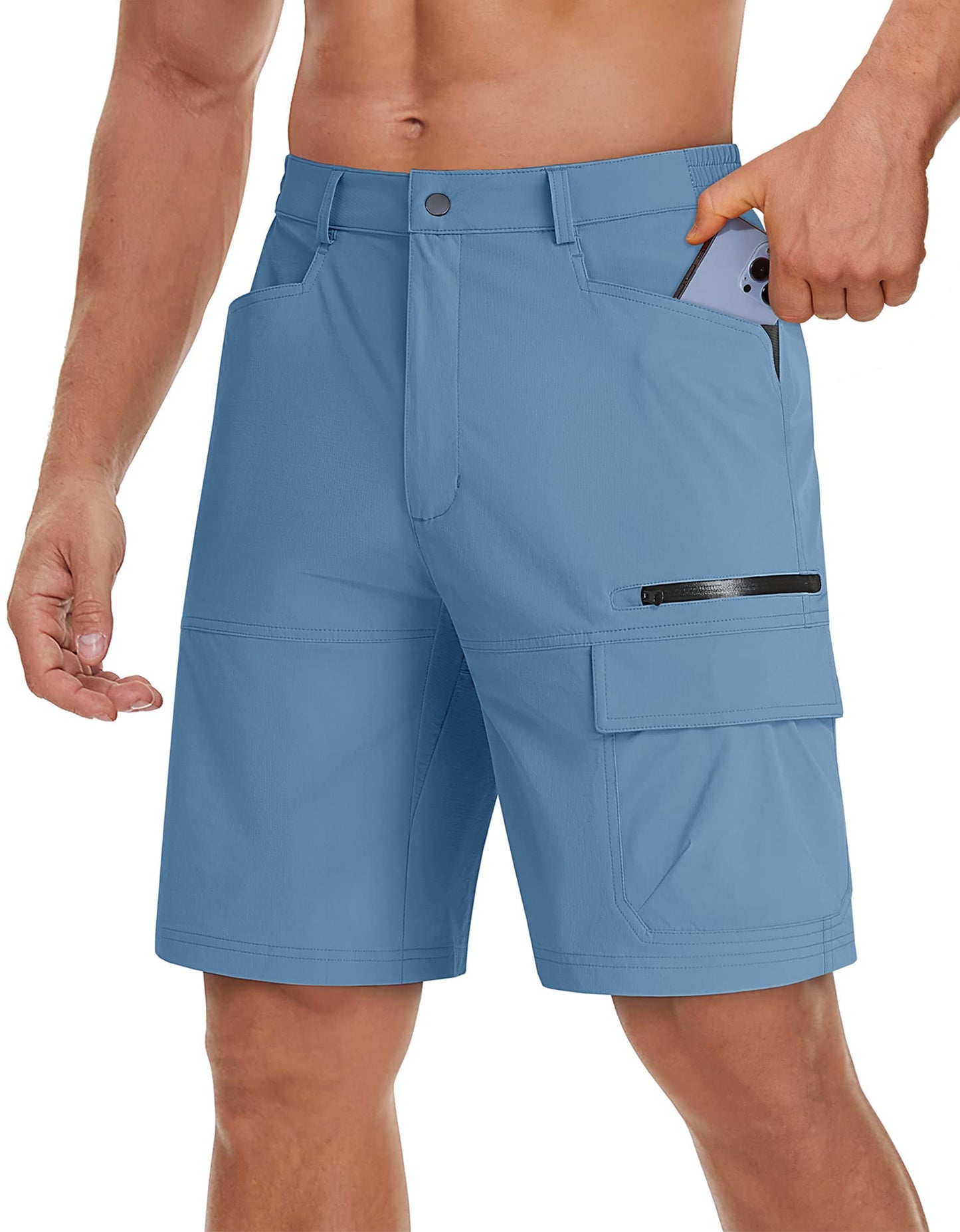 TACVASEN Men's Casual Shorts Lightweight Quick Dry Cargo Hiking Tactical Shorts Golf Dress Outdoor Summer with Pockets Light Blue 36