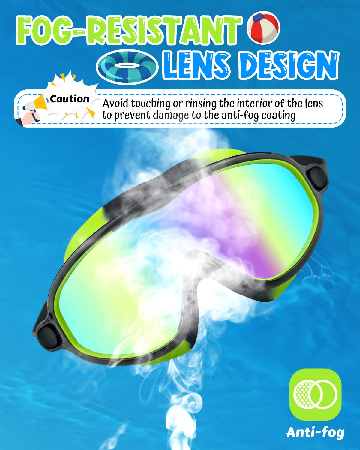 Rantizon Kids Swim Goggles 2 Pack, Wide View Swimming Goggles for Child 3-15, Anti Fog&UV No Leaking Goggles for Boys Girls
