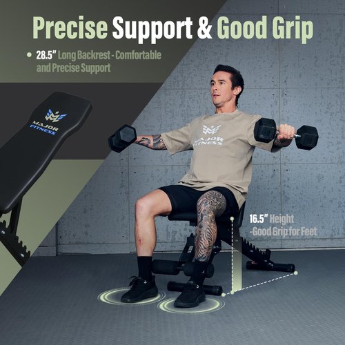 MAJOR FITNESS Adjustable Weight Bench - Foldable Commercial-Grade Workout Bench with 900LBS Capacity, 11 Adjustable Positions, Space-Saving Design for Home Gym Strength Training