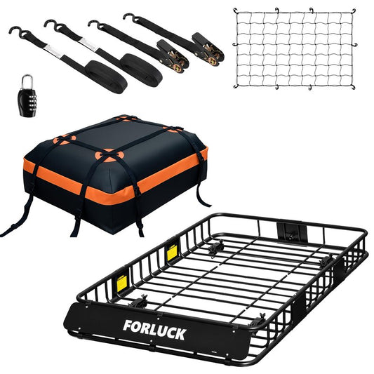 Forluck 54 x 34 x 6 Inch Universal 250 LBS Heavy Duty Roof Rack Cargo Carrier with Waterproof Bag, Extension Rooftop Cargo Carrier, Car Top Luggage Holder for SUV, Truck or RV Steel Construction