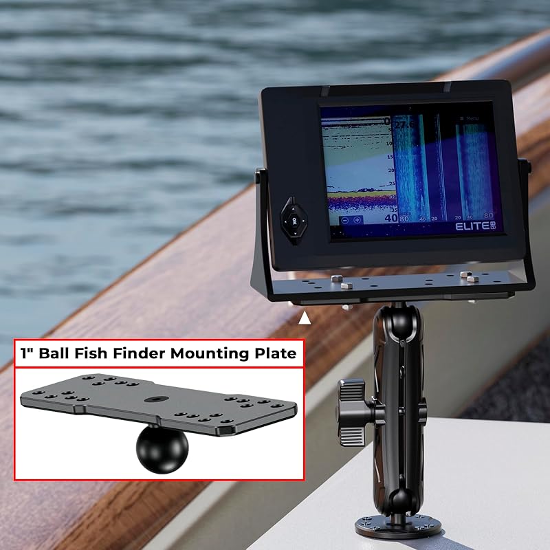 1" Ball Aluminum Alloy Fish Finder Mount, AMPS Rectangular Plate