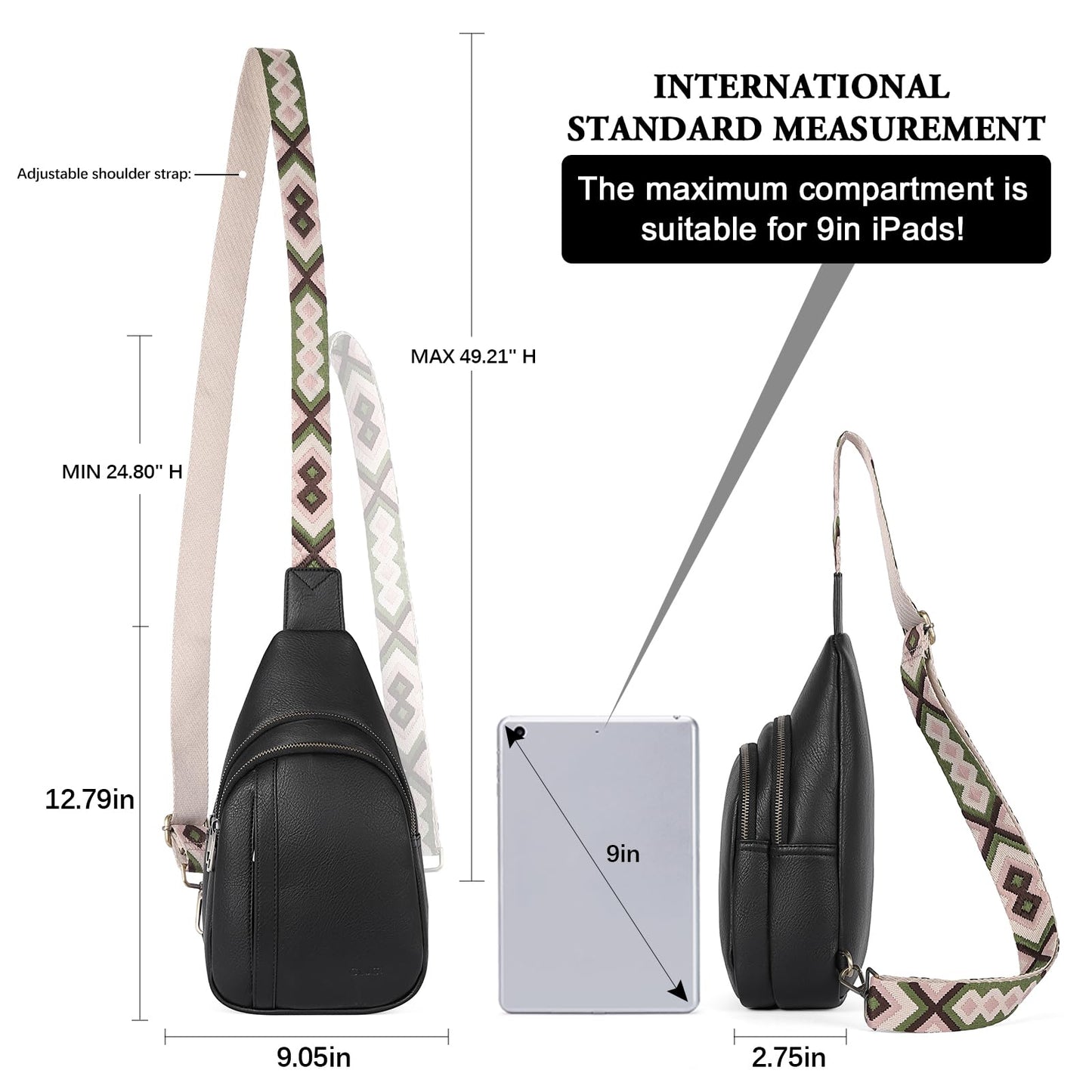 CLUCI Sling Bag Crossbody Bags for Woman Leather Cross Body Bag Sling Backpack Crossbody Backpack Casual Daypack for Travel Black