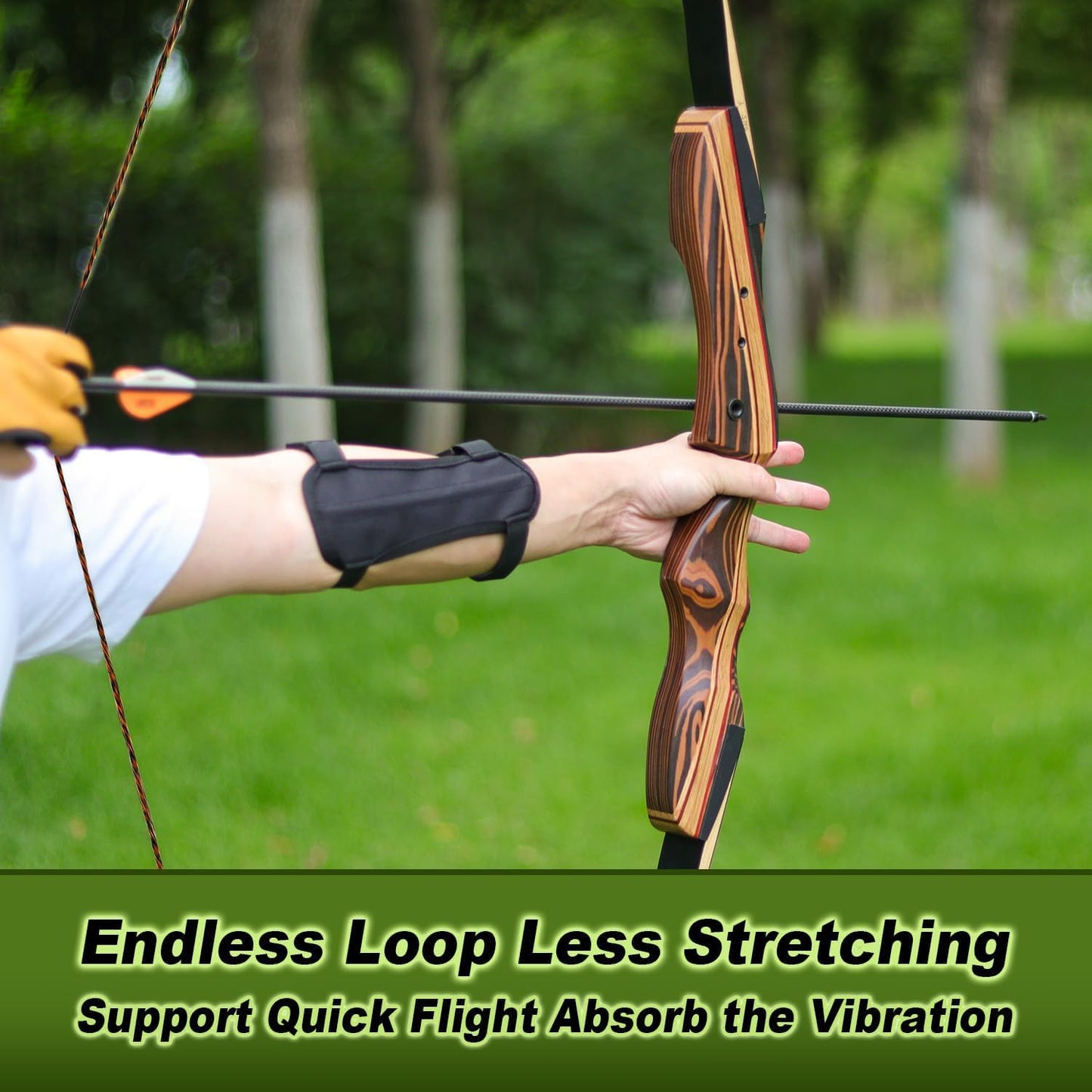 Deerseeker Archery Bowstring Set with 2 Nocking Points Dacron Recurve Bow String Replacement 12, 14, 16 Strands for Traditional Longbow Bow Shooting 48-70 inches（Green, 1pcs ）