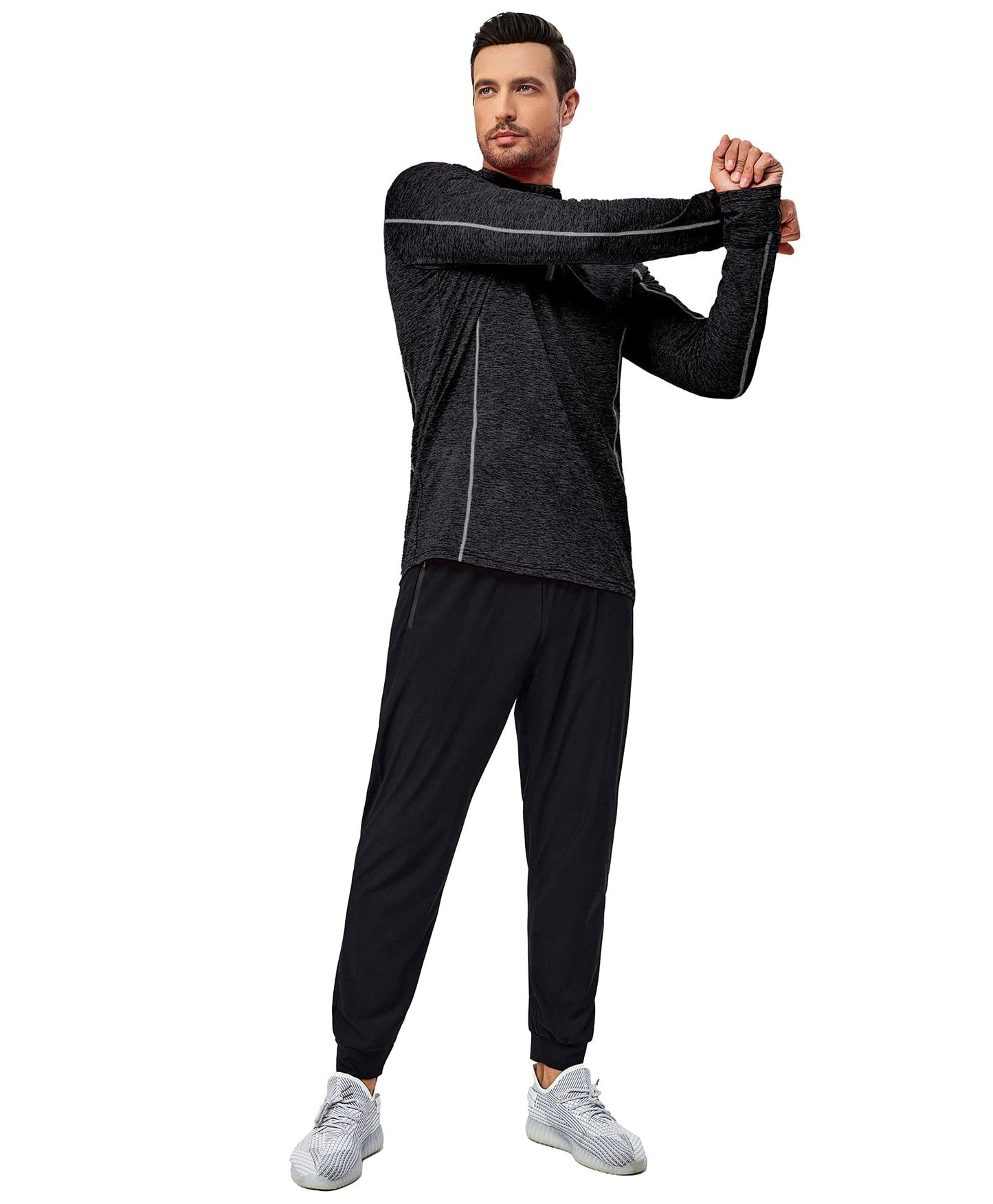 Little Donkey Andy Men's 1/4 Zip Pullover UPF 50+ Long Sleeve Moisture Wicking Golf Shirts Lightweight Athletic Workout Shirt (Black Heather L)