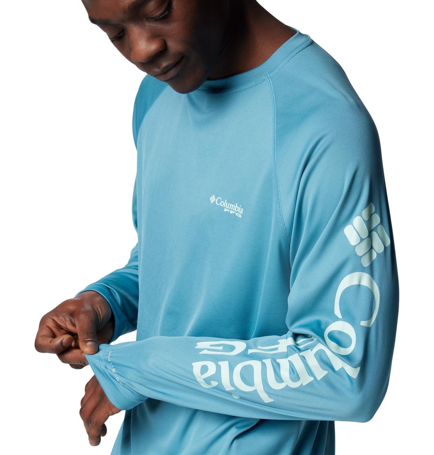 Columbia Men's Terminal Tackle Long Sleeve Fishing Shirt, Canyon Blue/ICY Morn Logo, Small