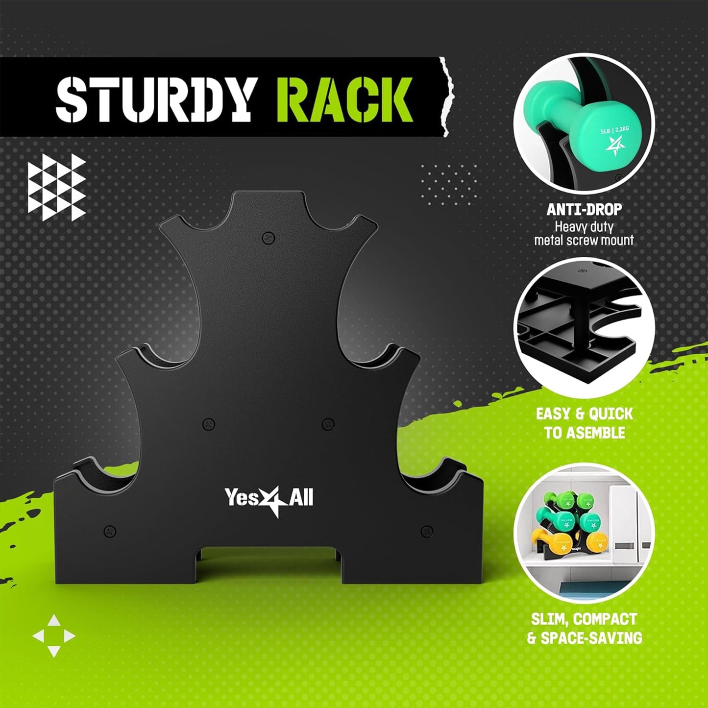 Dumbbell Neoprene 3-5-8lb pair + Metal Rack