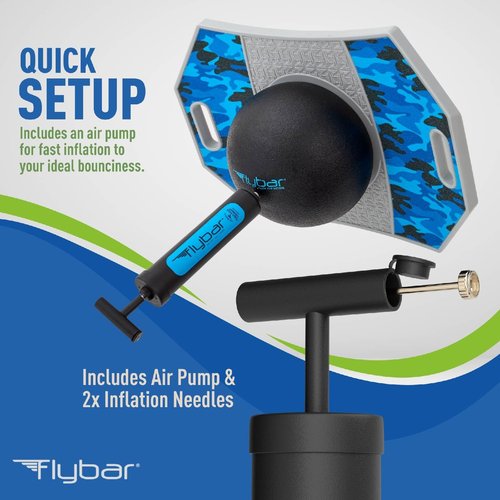 Flybar Pogo Trick Ball for Kids, Trick Bounce Board for Boys and Girls Ages 6+, Up to 160 lbs, Includes Pump, Easy to Carry Handle, Durable Plastic Deck Indoor, Outdoor Toy Pogo Jumper (Blue Camo)