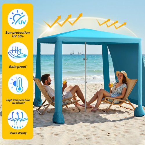 Beach Cabana, Easy Setup 6.6'×6.6' Canopy with Side Wall, UPF 50+ UV Protection Beach Tent Sun Shelter, Cool Cabana Tent with Waterproof Fabric, Sand Pockets, Portable Shelter for Family Friends