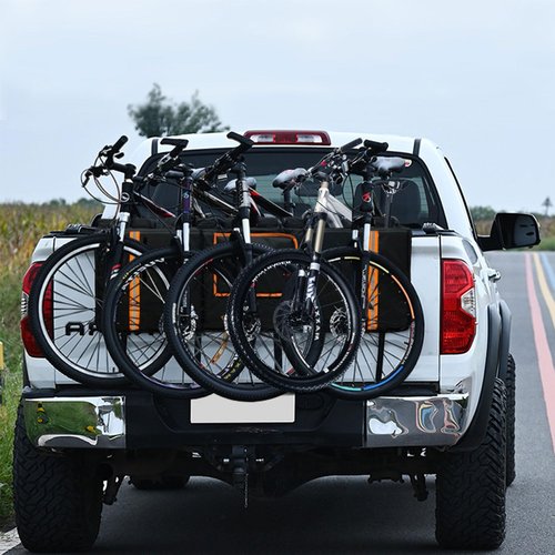 Tailgate Bike Pad for 5 Mountain Bikes, Tailgate Cover Made with Waterproof Material Flip-up Flap, Tailgate Protector with Reflective Strips and 2 Tool Pockets for Full-Size Trucks