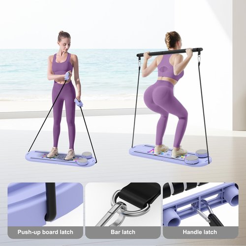 Pilates Board - 2025 Updated Pilates Reformer Machine Set, Multi-Purpose Foldable Pilates Reformer Board for Home, 6 in 1 Pilates Sliding Board (Purple)