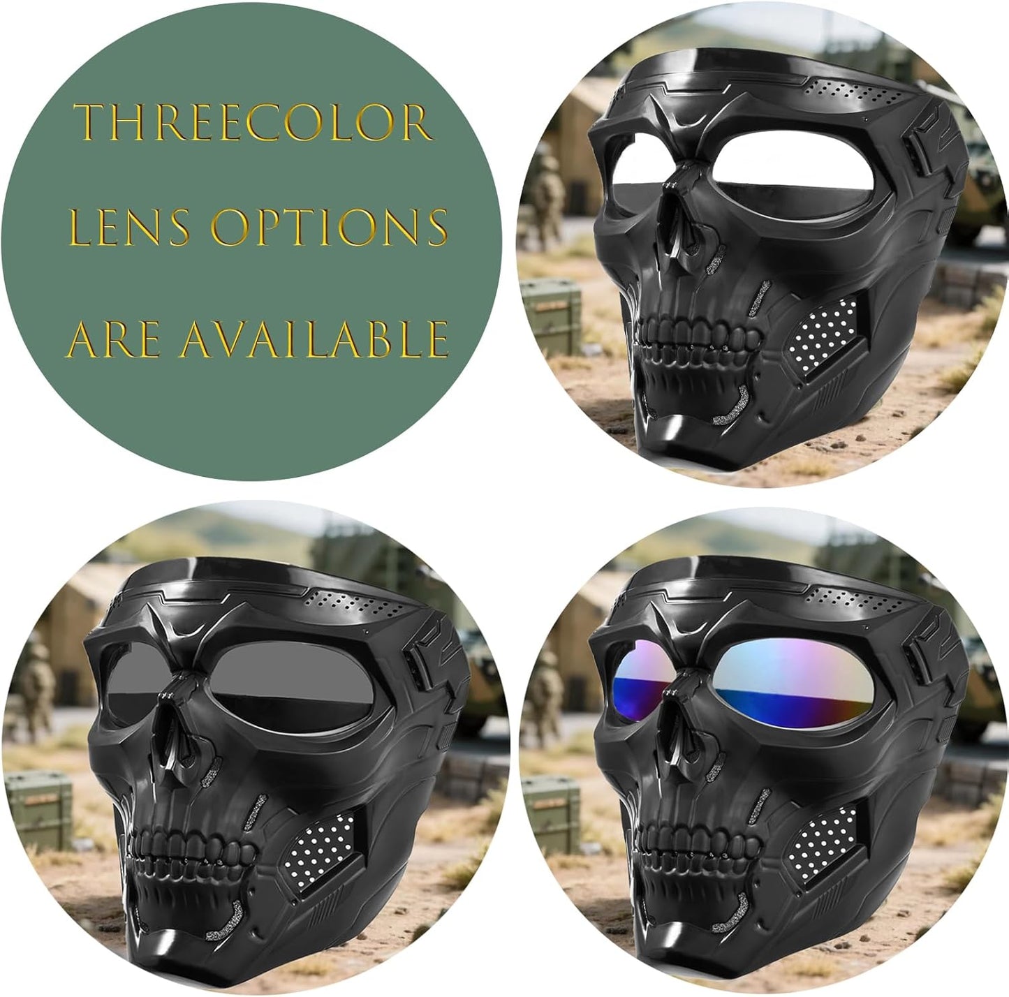2PCS Airsoft Mask Paintball Mask Full Face Tactical Mask Suitable for CS Survival Games Shooting Cosplay Movie Halloween Skull Mask