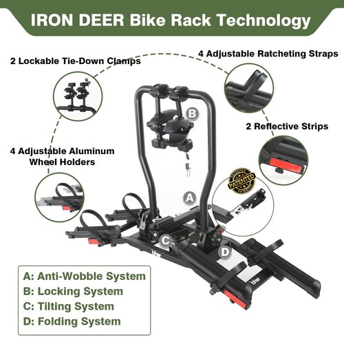Sport X Hitch Bike Rack, Hitch Bicycle Car Rack for 2 Bikes, Anti-Wobble Locking Tilting Folding Bike Rack with 1¼/2 Inch Receiver for Cars SUVs Trucks, Bike Carrier Platform Fits 16''-29'' Bikes
