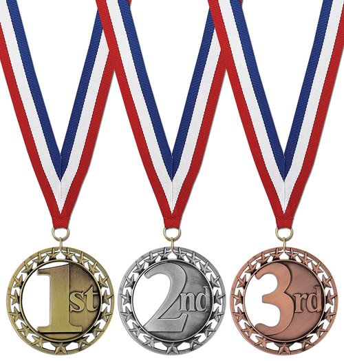 Hodges Badge Company - Large 3 Pack Award Medals - Gold, Silver & Bronze 1st, 2nd, 3rd Place Medals with Red, White & Blue Neck Ribbons – Metal Award Medals for Sports, Competitions & Events