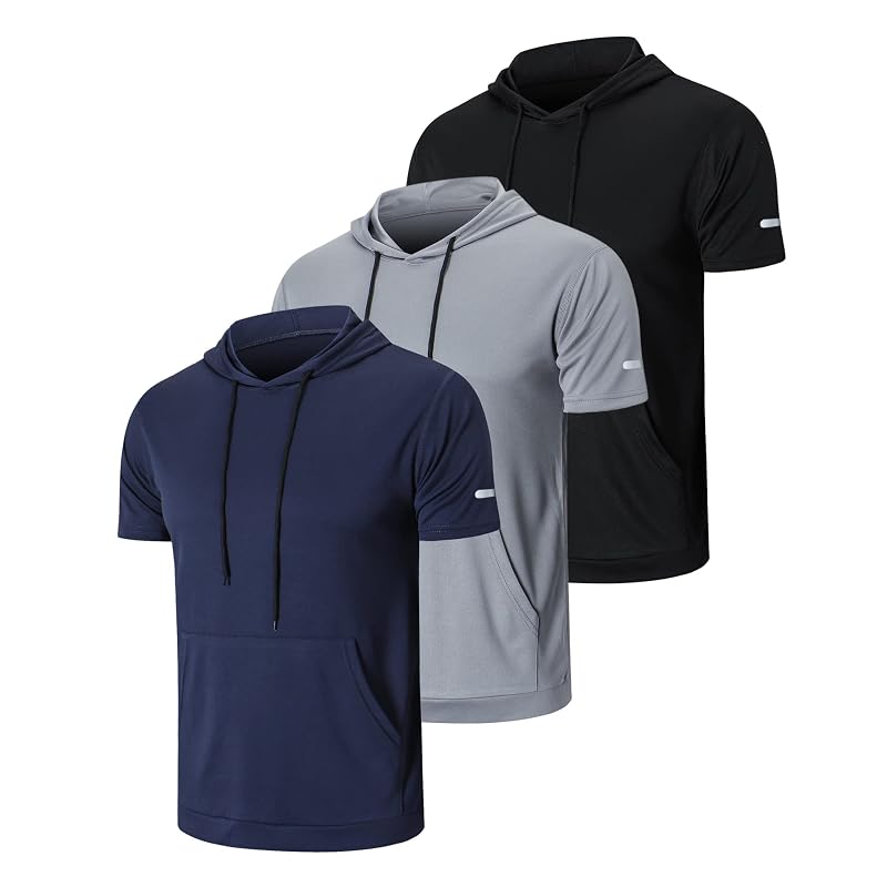 Frueo Men’s 0550 Black/Gray Navy 4X-Large Quick-Dry Mesh Hooded Workout Shirt