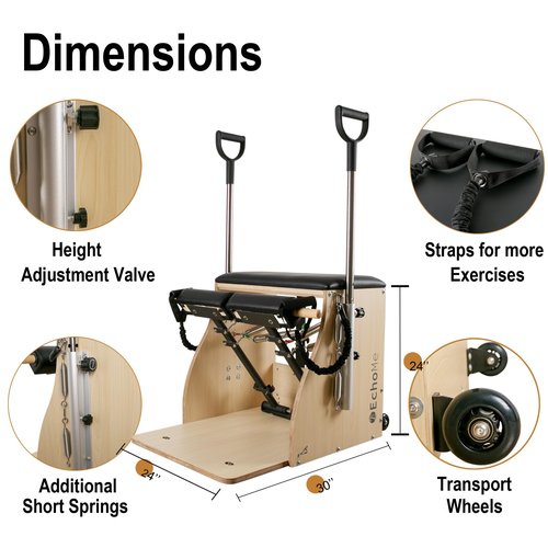 EchoMe Plates Combo Chair with Handles, Split-Pedal Stability Pilates Chair,Yoga Fitness Trainer, Pilates Reformer Machine, Pilates Equipent of Maple Wood for Home use and Studio Use