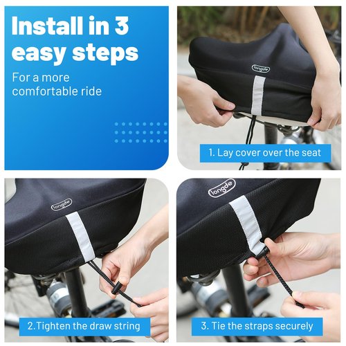 LONGDE Wide Bike Seat Cover – 13.5” x 10.5” Gel Padded Bicycle Cushion for YLG Saddle – Anti-Slip, Medium Firm Support for Indoor & Outdoor Riding