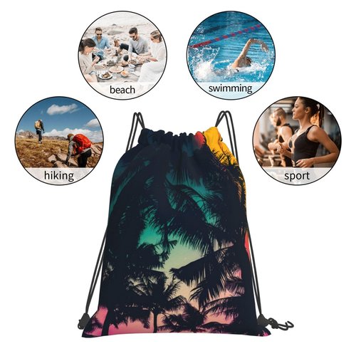HEILIVIO Drawstring Bags Palm Tree Sky Travel Beach Sport Gym Sack String Yoga Bag