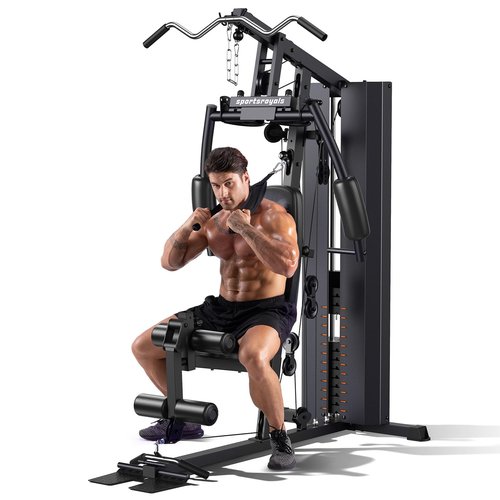 Sportsroyals Home Gym Equipment, 154LBS Weight Stack, Full Body Workout Machine with Pulley System for Strength Training (Black)