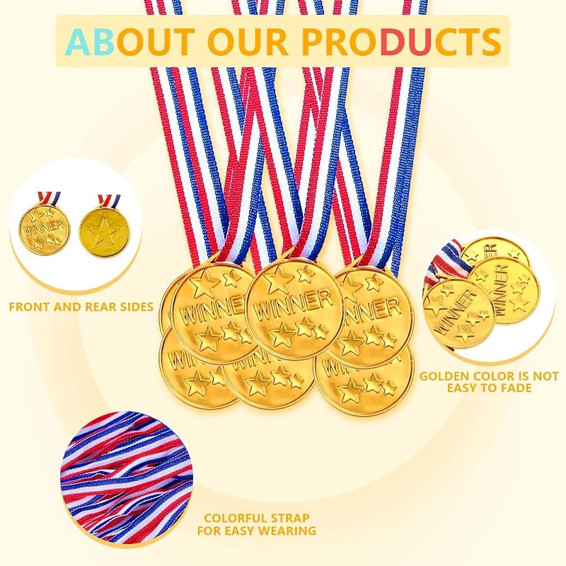 100 Pcs Gold Winner Medal Set - Plastic Trophies 3.6cm for Sports, Parties & Games
